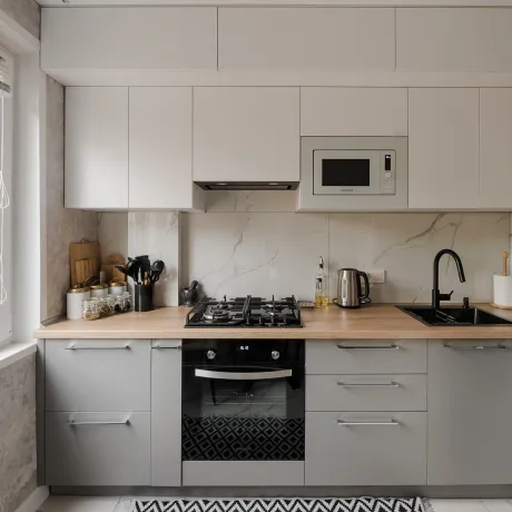 Прямая кухня с антресолями